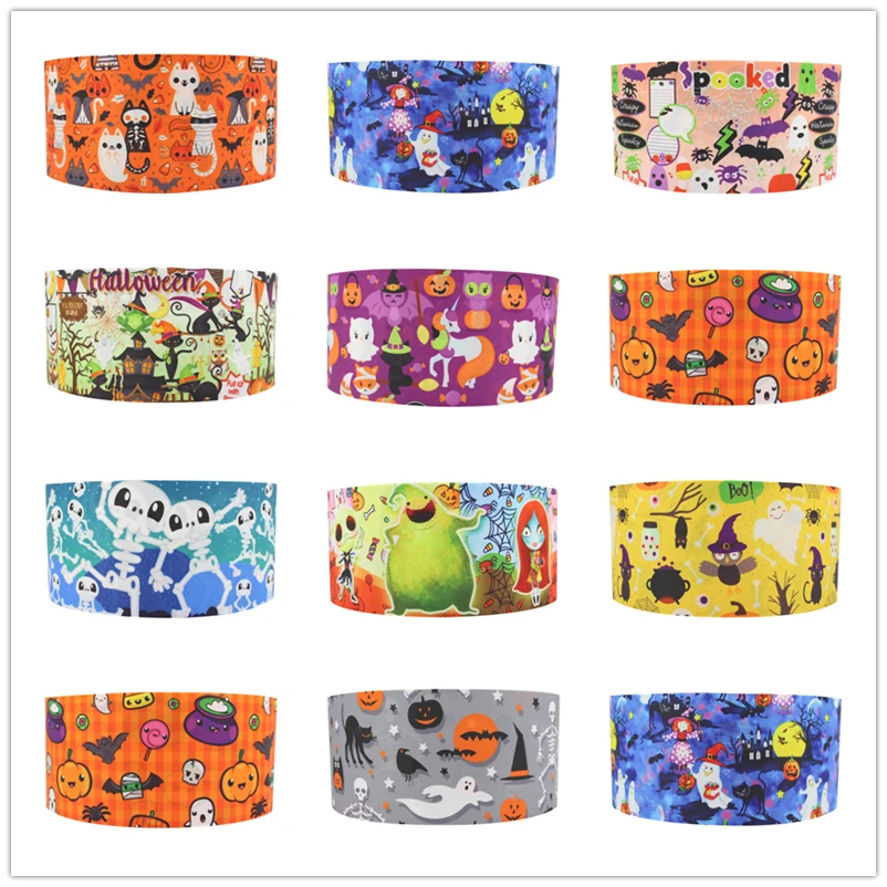 

Q&N ribbon 16mm 22mm 25mm 38mm 50mm 75mm Halloween printed grosgrain ribbon webbing 50yards/roll for hair tie free shipping