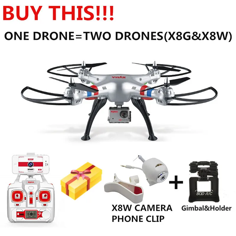 

SYMA X8G Big Rc Quadcopter Drone With 8MP HD Camera And X8W WIFI CAMERA AS GIFT A Gimbal and Phone Clipper As gift