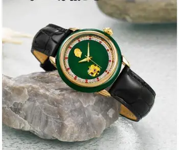 

Leather wrist Valentine's day gift crystal lady wrist watch genuine atch green real natural gems stone bracelet Quartz