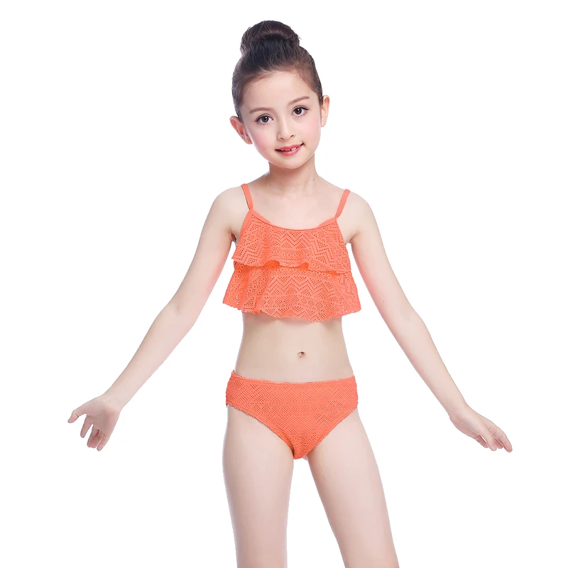 SHEKINI/купальный костюм в горошек из двух предметов; детский купальник бикини для маленьких девочек - Цвет: Orange