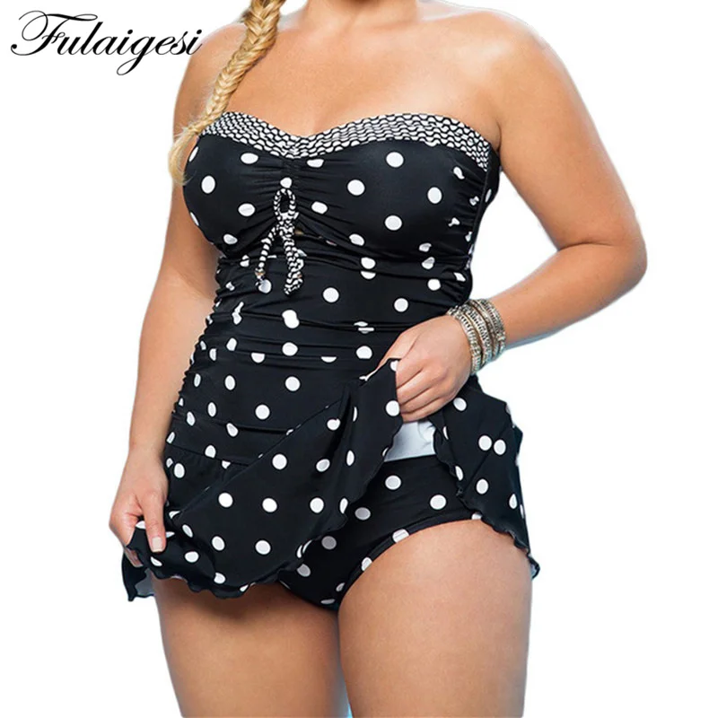 Fulaigesi, женский купальник размера плюс, сдельный, бикини, сексуальный купальник с юбкой, в горошек,, купальный костюм, для плавания, для пляжа, монокини, набор