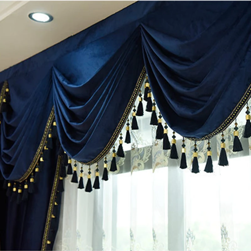 

2019 New Mazarine Dutch Velvet Curtains Screen Hotel Fabric Window Valance European Curtain for Living Room Bedroom Customized