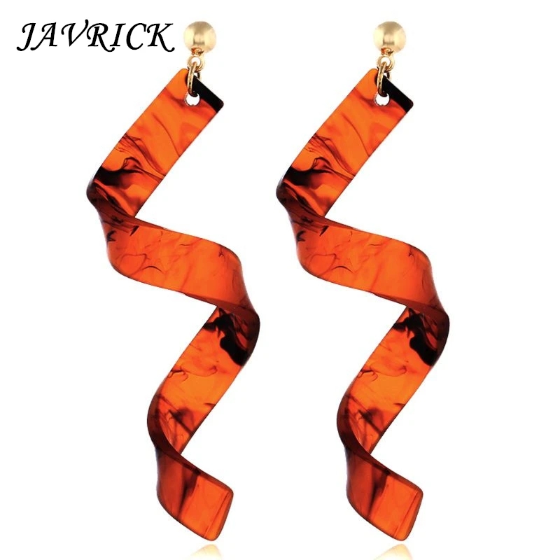 

JAVRICK Wave Curve Irregular Ribbon Chain Drop Earrings Leopard Acrylic Acetate Jewelry