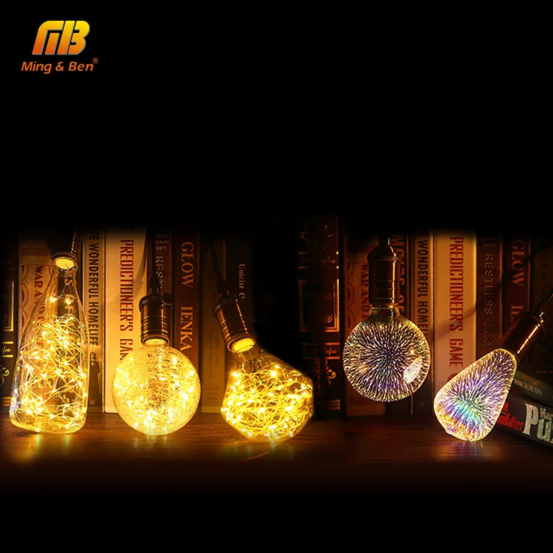 

[MingBen]2pcs 3D Decoration Bulb LED String Light Copper Silk Lamp 110V220V ST64 G95 G80 G125 A60 E27 Novelty Xmas Light Lampara