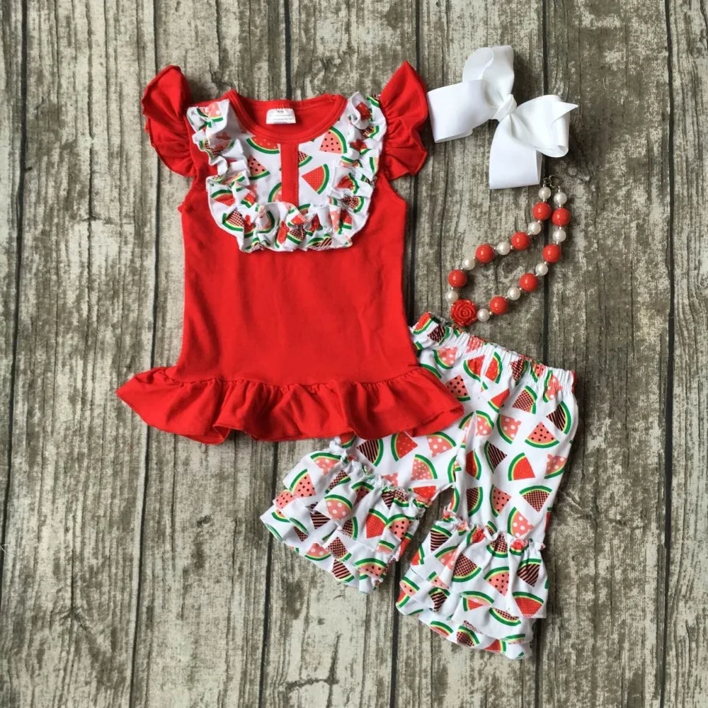 baby girls watermelon summer outfits kids watermelon shorts clothes red top with shorts with accessories