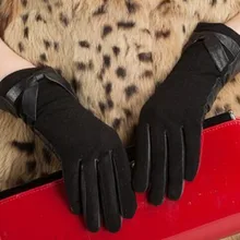 Женские черные кожаные перчатки из овечьей замши высокого качества