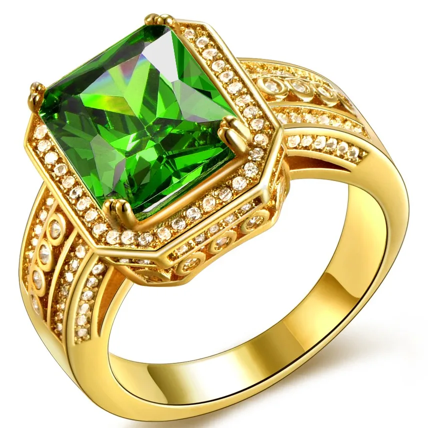 Модное кольцо 7.9CT Размер 8 до 15 Ювелирное Украшение гранат циркон камни 10KT Желтое