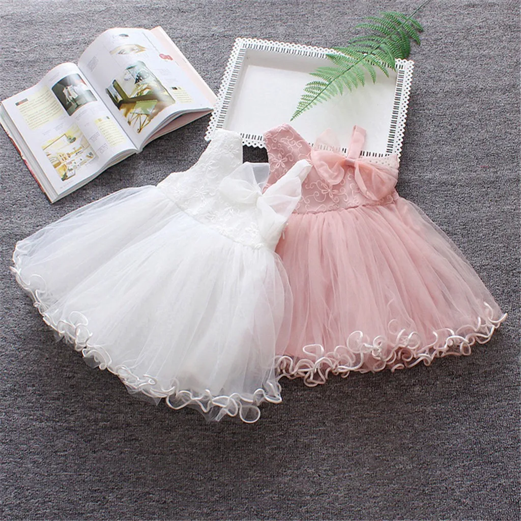 

Kids Dresses For Girls Tulle Princess Dresses Sleeveless Solid Lace Floral Party Bowknot Toddler Girls Dress Vestido Infantil
