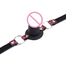Adjustable Open Mouth Penis Ball Gag Protruding locking with padlock,Oral Dildo Mouth Plug Leather Fetish,Slave Restraints Strap