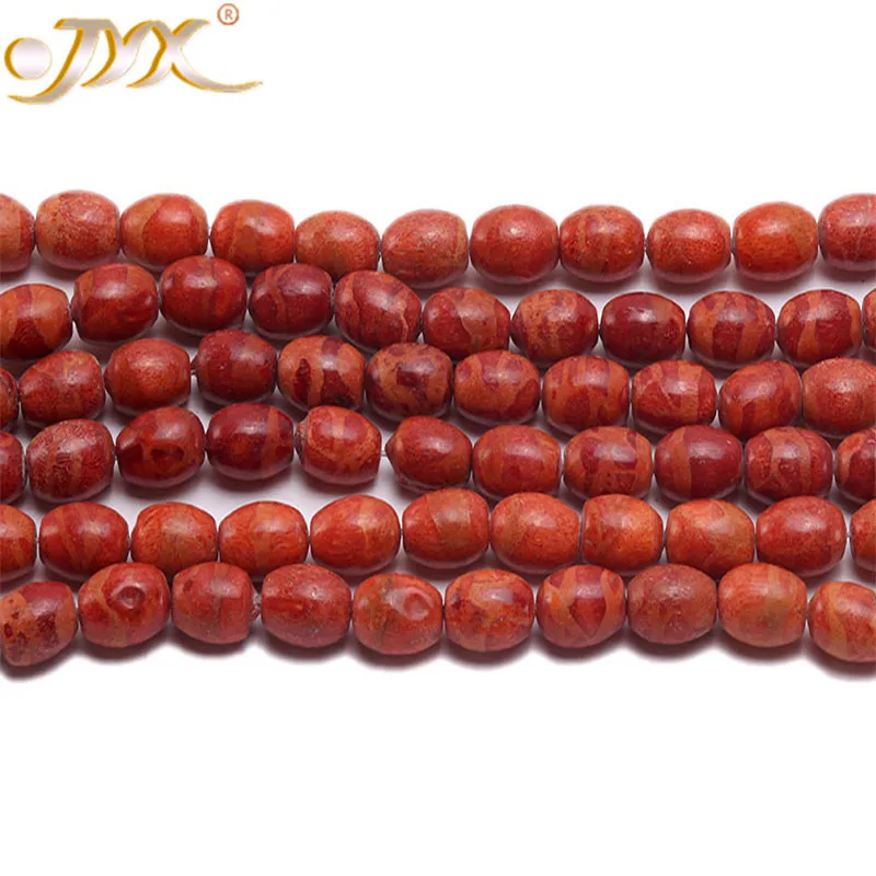 

JYX Charming Wholesale 9*12mm Rice-shaped Red Sponge Coral Beads Loose String Loose Gemstone Strand 16"