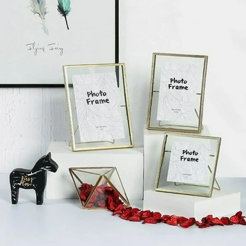 

Nordic 4/6/7 Inch Black/Gold Metal Glass Photo Frame Portrait Holder Wedding Couple Recommendation Pictures Frames Gift Ornament