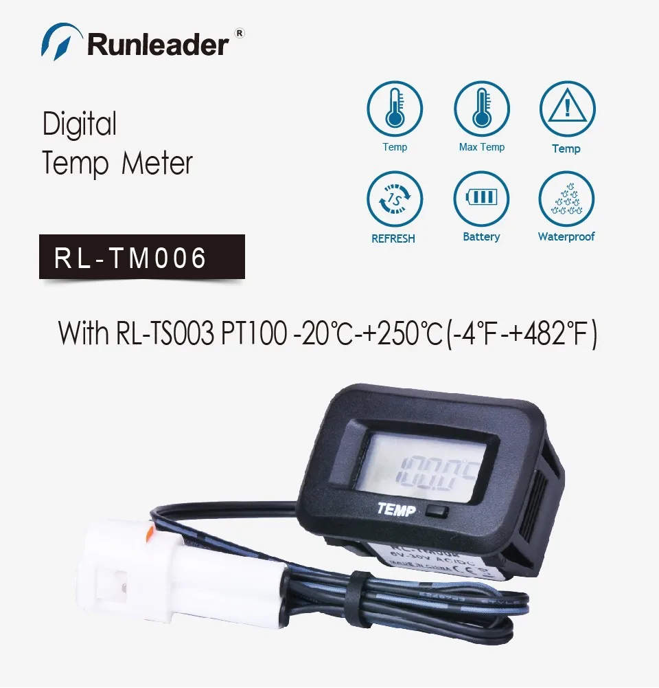 Runleader RL-TM006 цифровой TS003 PT100-20+ 250 датчик температуры метр термометр измеритель температуры для мотоцикла миксер грузовик дрель