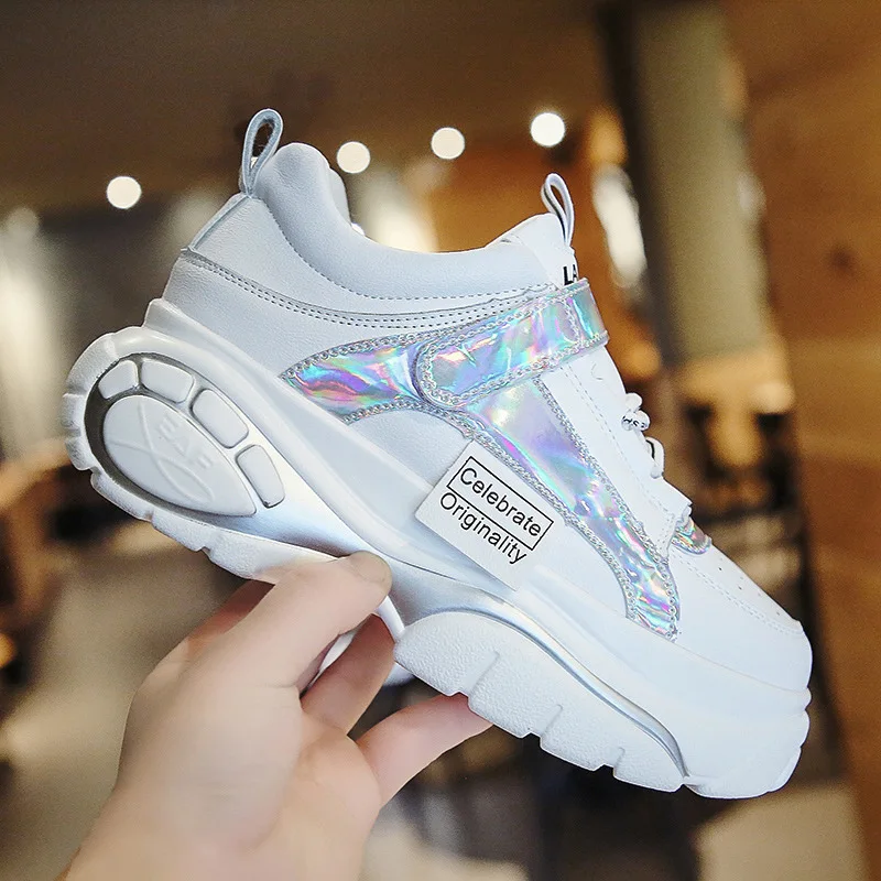 

INS 2019 Fashion High Top Chunky Sneakers Wedges Girl Lady Shoes Height Increasing Hook Loop Spring Shoes Hip Hop Star Runway