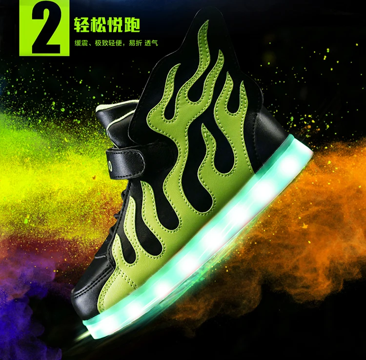 STRONGSHEN Green Kids Shoes with LED Lights Children Kids Sneakers with Wing Boys Girls Led Light Up Shoes USB Charging Warm extra wide children's shoes
