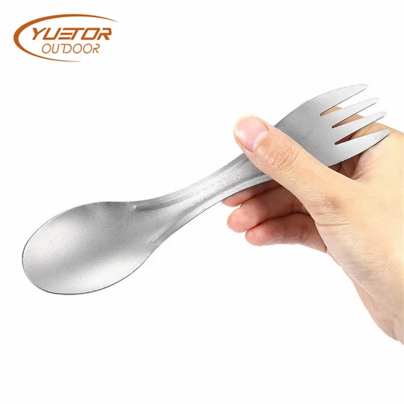 

YUETOR OUTDOOR Foreign Trade EDC Pure Titanium Dual-Use Spork Light Titanium Alloy Scoop Camping Tableware Titanium Spooni