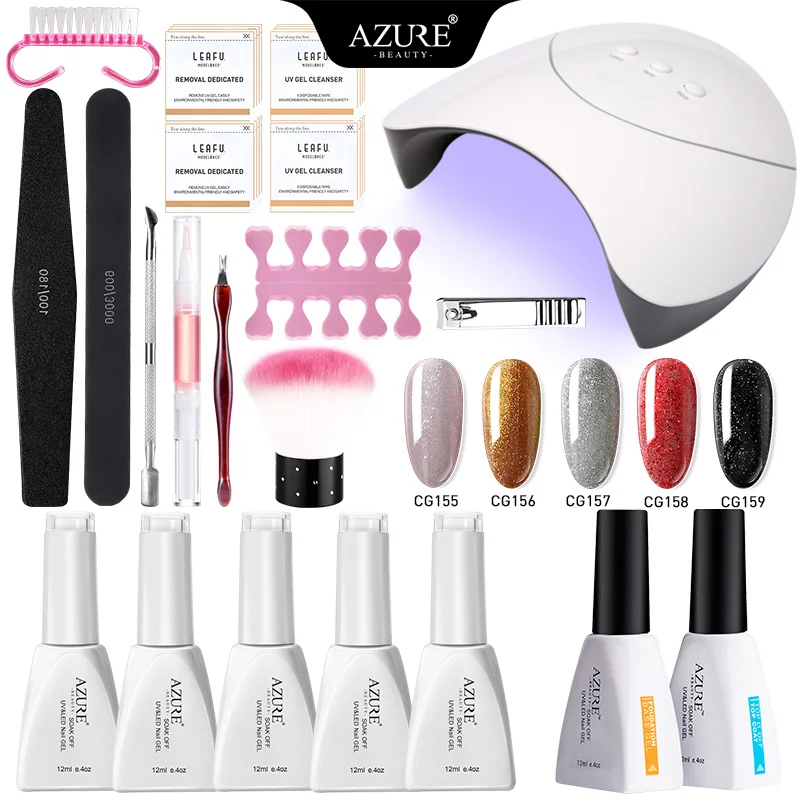 

Azure Beauty 15PCS/LOT Nail Kit Nail Gel Polish Soak Off UV Nail Polish Semi Permanent Led Gel Long Lasting Shiny Color Gel