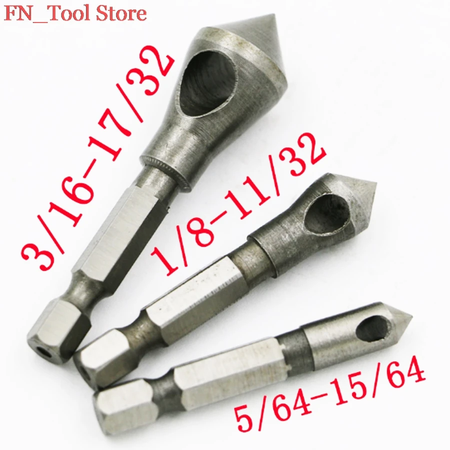 3pcs 90 degree hexagon handle Oblique hole rose reamer deburring Woodworking Hole Saws wood