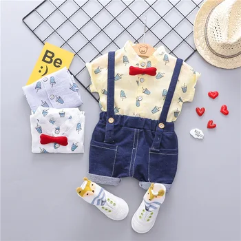 

Gentleman Baby Boys Clothes 2pcs Suits Short sleeve shirt +Pants Sport Suits boys Toddler Sets