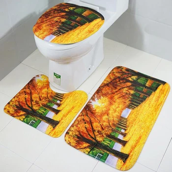 

3pcs Absorbent Bathroom Carpet Set Anti-slip Bath Mat Pedestal Rug Toilet Lid Cover Washable Toilet WC Mats