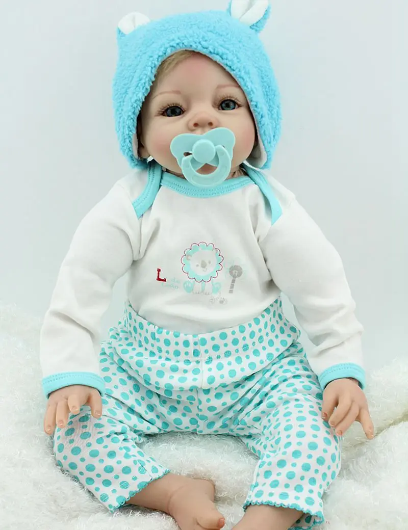 Lifelike Reborn Baby with Clothes Doll Set 22inch Silicone Living Girl Blonde Hair Blue Eyes