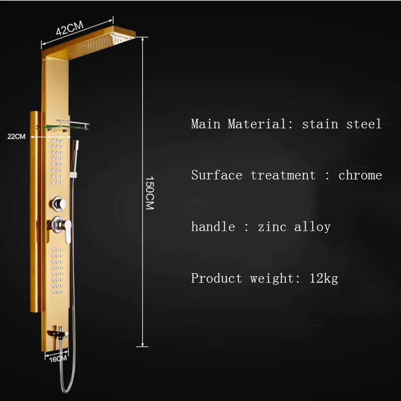 Роскошный 304 Нержавеющая сталь Душевой экран несколько цветов душевая панель холодная и горячая muliple функция золотой душевой кран