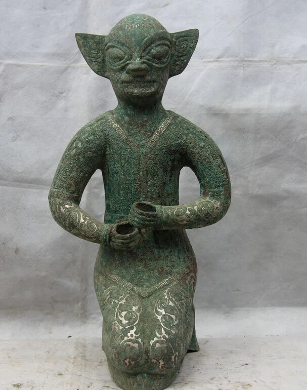 

USPS to USA S1123 19 China Dynasty Old Bronze Silver-Gilt Qin Shi Huang Yong people servant Statue B0401