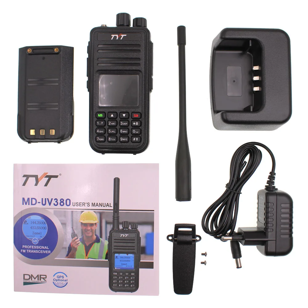 TYT MD-UV380 Dual Band 136-174Mhz & 400-480MHz Walkie Talkie DMR Digital Two Way Radio MD-380 Dual Time Slot Transceiver + USB 6