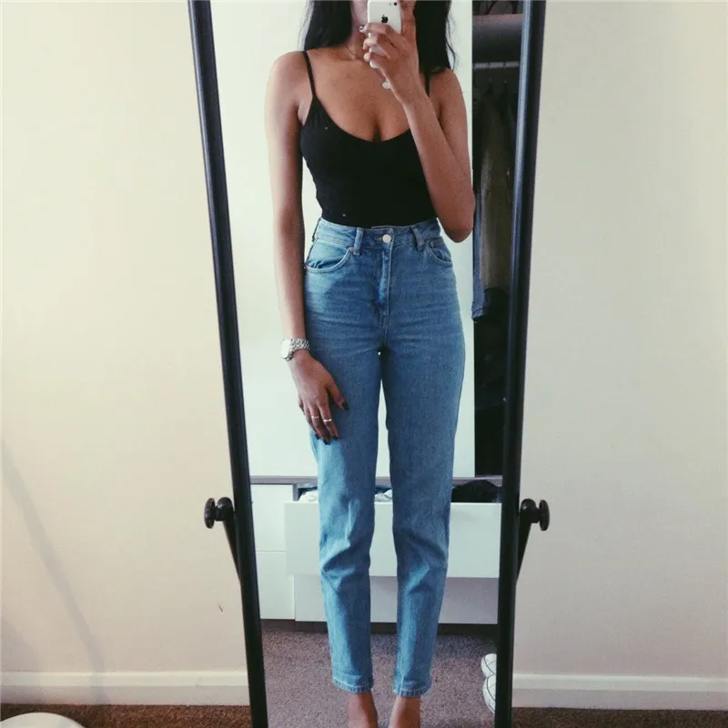 2019 Jeans Female Denim Pants Vintage Ladies Boyfriend Jeans For Women High Waisted Jeans Blue Casual Pencil Trousers Mom Jeans