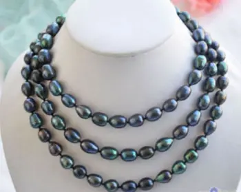

Fashion new New Fashion 7-8mm Tahitian Black Natural Pearl Necklace 48" AAA