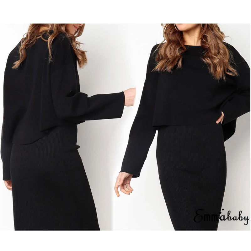 

2018 Fashion Women Casual Tops Skirts One Piece Autumn Winter Clothes Long Sleeve Pullover Solid Tops Skirts One Piece