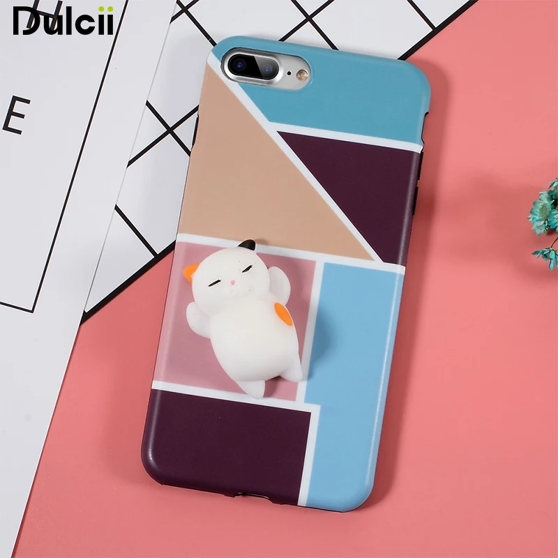 Dulcii For iPhone 7 Plus 5.5 3D Squishy Silicone Cartoon TPU Mobile Cover - Lazy Cat / Geometric Figure |
