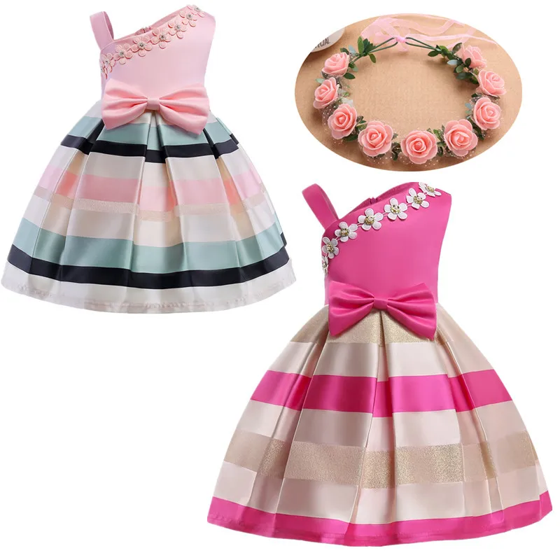 

Girl Formal Party Dress Flower Girl dress Pageant Costume Striped Baby Girl Princess Dress Christmas Gift Birthday