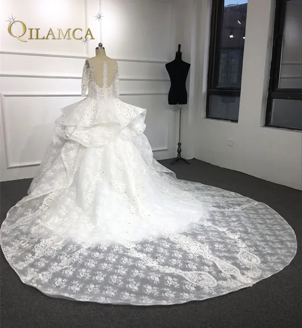 Настоящая фотография Vestido de Noiva Роскошные Кристаллы бисером Пышное Бальное Платье Свадебное Платье Кружева Аппликации Королевский поезд свадебное платье