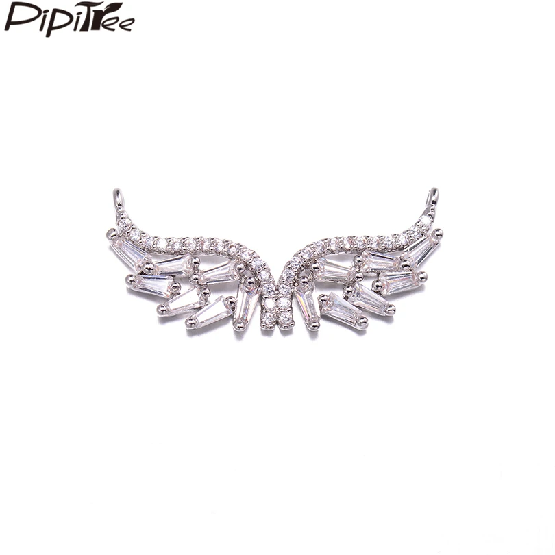 

Pipitree AAA Cubic Zircon Angel Wings Charms fit Necklace Pendant Copper White Gold Color Feather Charms for Jewelry Making DIY