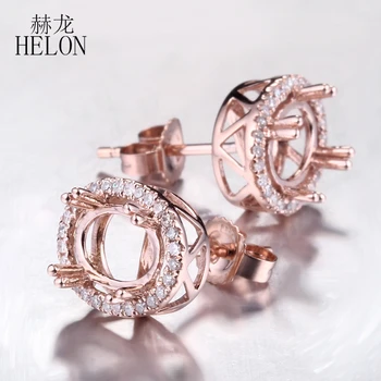 

HELON Solid 10k Rose Gold 5x7mm-6.75x8.75mm Oval Cut Semi-Mount Elegant Women Fine Diamonds Stud Earring Women Stylish Jewelry