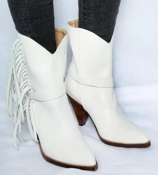 Mouton Mode Slip Sexy Talons Pointu Hiver Bottes automne Fringe Peau Dames mollet Chaussures Aiguilles Chaude De on En Femmes Bout Blanc White Mi w7qrw8x