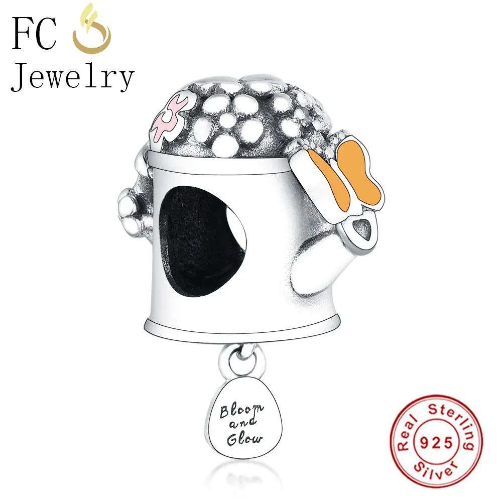 

FC Jewelry Fit Original Pandora Charm Bracelet 925 Sterling Silver Yellow Pink Color Enamel Watering Can Bead Making Berloque