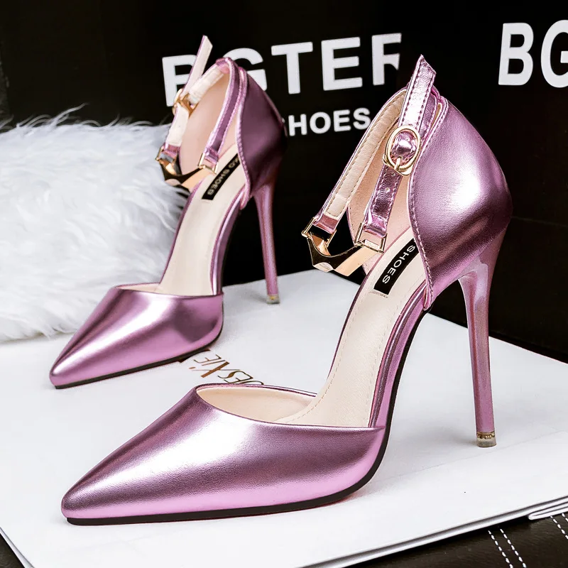 

New summer woman shoes sexy high heels stiletto pumps women fashion pointed toe metal buckle strap sandals ladies