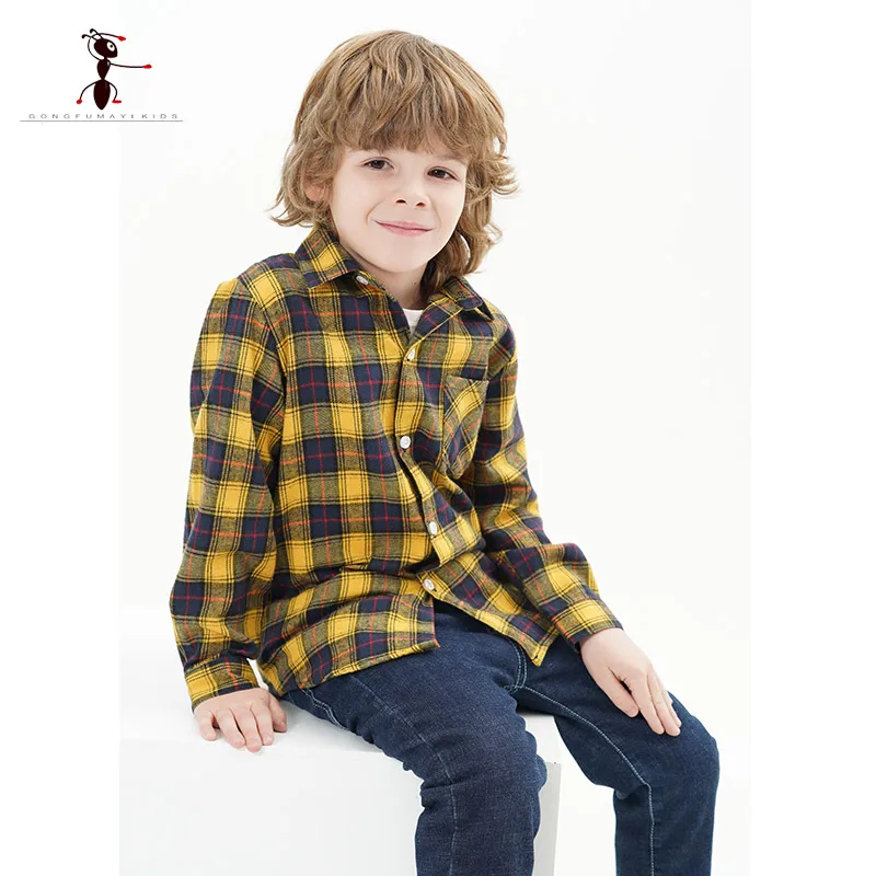 Hot Sale 100%Cotton Baby Boy Shirt Turn-down Collar Flannel Baby Blouse Tops Plaid Baby Shirts For 2-12 Years Old Kids Shirts