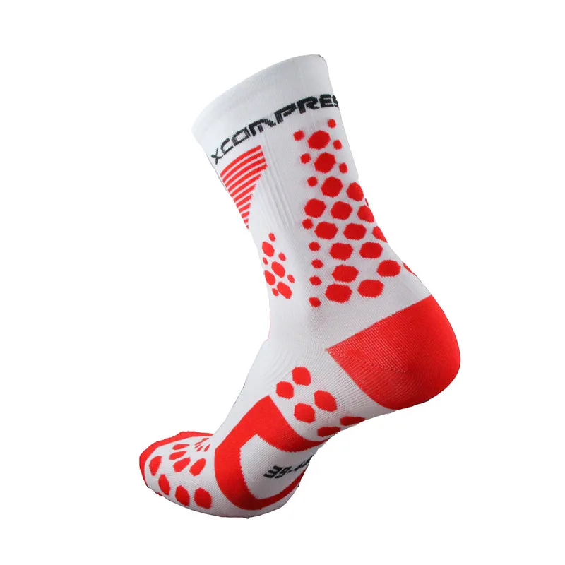 Профессиональные Брендовые спортивные носки, защищающие ноги, дышащие впитывающие носки, Популярные носки для велоспорта, Компрессионные носки - Цвет: white and red