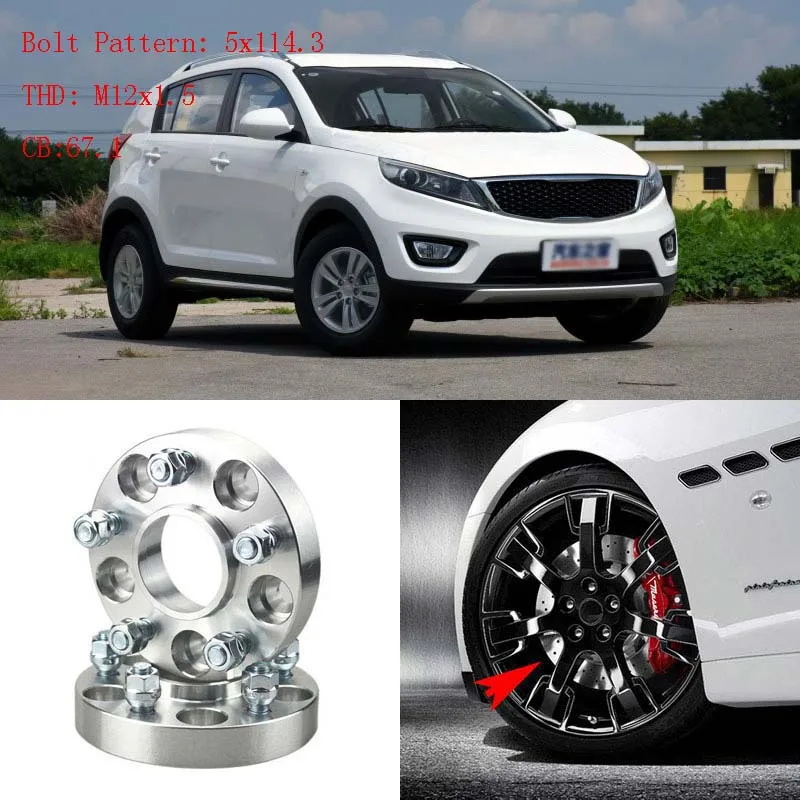 

4pcs 1" Wheel Spacers Adapters 5 Lug 5x4.5"/5x114.3-12x1.5 Studs For Kia Sportage R 2011+
