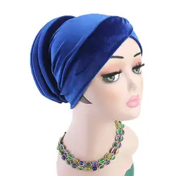 Модные Шапки Для женщин мусульманская шляпа ретро сплошной цвет тюрбан головной убор шарф шапочка Для женщин разбить доказательство Кепки