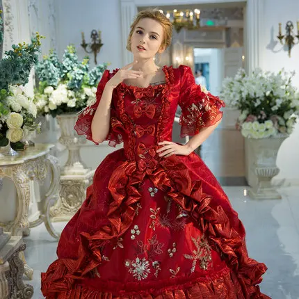Настоящее красное вино с бантом Венецианский карнавал бальное платье Средневековый Ренессанс платье королевы Викторианского платье/Marie Antoinette/Belle бальное