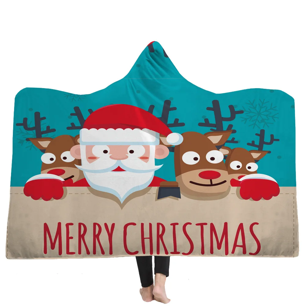 

Merry Christmas Hooded Blanket With Hood Plush Fleece Wearable Throw Blanket Sleeper Poncho Sweatshirt Blanket Hoodie