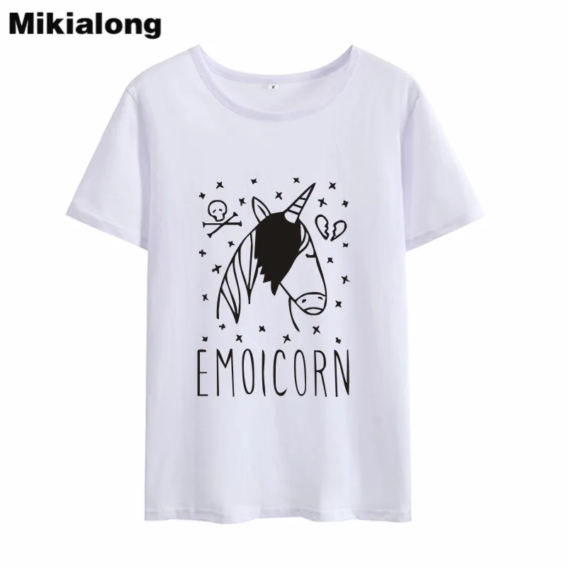 OLN 2018 EMOICORN Графический футболки для девочек женщин Tumblr Футболка harajuku короткий