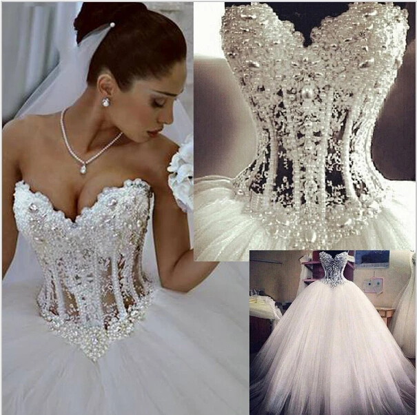2015 Vestido De Noiva сердечко корсет Свадебные платья прозрачные романтичные с жемчугом