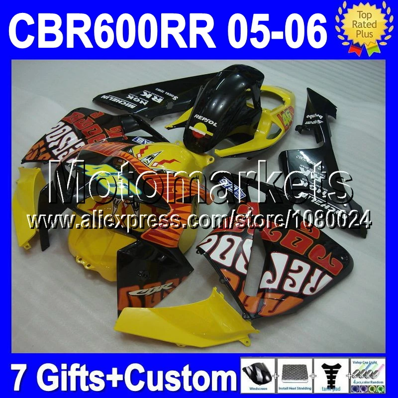 Зализа + 7 giftsFor HONDA Repsol желтый цб рф 600 600RR 05 - 06 CBR600RR NEWMMK75 CBR600 красный черный RR CBR600F5