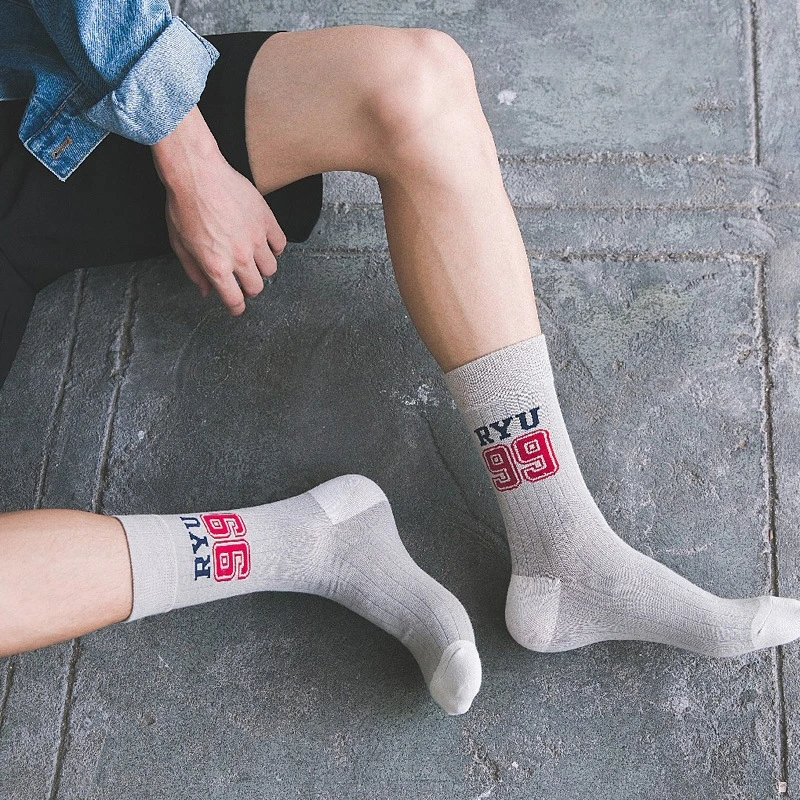 2019 мужские носки 5 пар Новые весенние мужские повседневные носки с номером длинные дышащие мужские модные хлопковые полосатые носки для