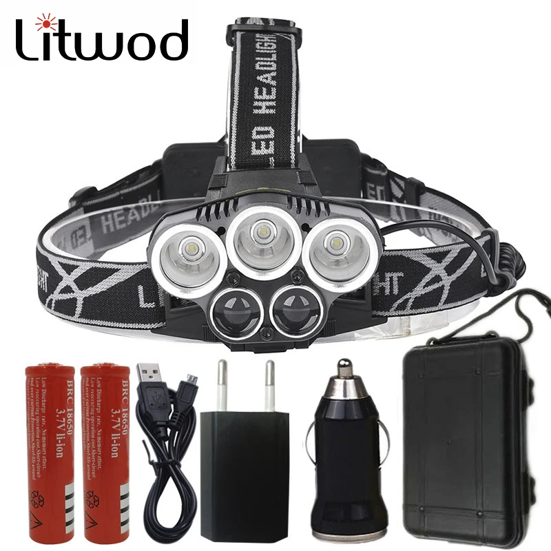 

Litwod Z202309A 15000lm Led Head Lamp 3T6+2LST Alu-alloy Body Rechargeable Headlamp 6 Mode Head Light Torch for hunting fishing