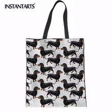 INSTANTARTS холст тотализатор тонкие женские сумки большой Ёмкость Для женщин Холст Пляжные Сумки такса собака печати Повседневное сумка